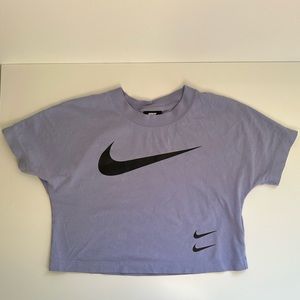 Nike Light Purple Sporty Short Sleeve Crop Top With Double Logo XS Size